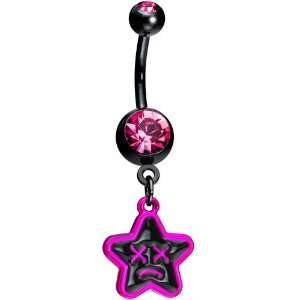  Pink Gem Unhappy Face Star Belly Ring Jewelry