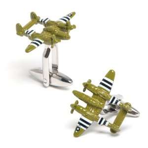  Army Green P38 Lightning Aircraft Cufflinks Jewelry