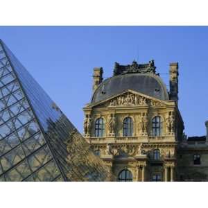 Detail of the Louvre and Pyramid, Paris, France, Europe 