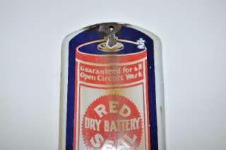 1915 Red Seal Dry Battery Porcelain Advertising Thermometer  
