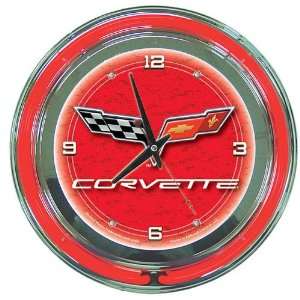  Corvette C6 Neon Clock   14 inch Diameter   Red 