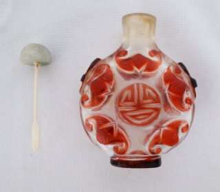 Antique Chinese 19 20th C. Red Peking Glass Overlay Snuff Bottle 