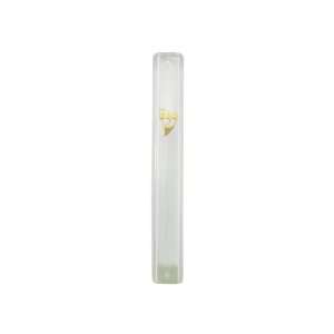  10 Centimeter See Thru Mezuzah with Gold Shin in Clear 