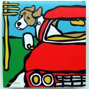 Red Truck by Marc Tetro. Giclee Print with Beagle on Fine Art Canvas 