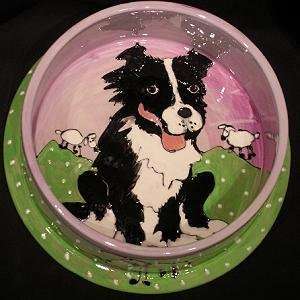  Herding Collie Custom Pottery Dog Bowl Beau Peepin