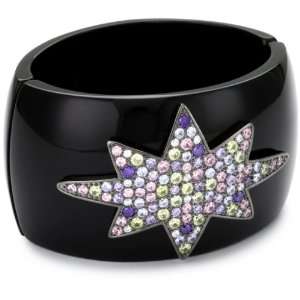  CZ by Kenneth Jay Lane Multi Starburst Hinged Black Cuff 