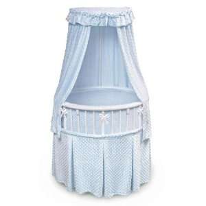  White Elite Oval Bassinet with Blue Furry Dot Bedding 