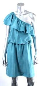 Tibi Womens One Shoulder Silk Aqua Dress SZ 8  