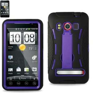  HTC EVO 4G Hybrid Case Black w/Purple W/Kickstand Cell 
