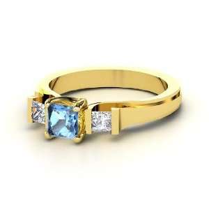  Blair Ring, Princess Blue Topaz 14K Yellow Gold Ring with 
