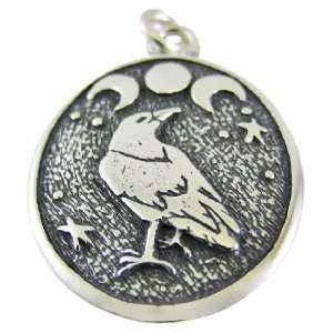  Sterling Silver Triple Moon Raven Pendant Pagan Jewelry