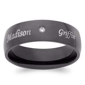   Black Titanium & Diamond Top Engraved Name Band, Size 11 Jewelry