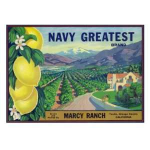 Tustin, California, Navy Greatest Brand Citrus Label Giclee Poster 