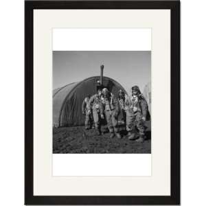 Black Framed/Matted Print 17x23, Tuskegee airmen exiting the parachute 