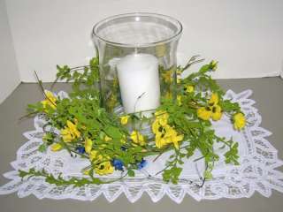RAZ Imports 12 Yellow & Blue Forsythia & Pansy Candle Ring Wreath 