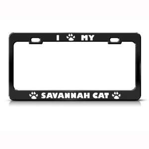 Savannah Cat Black Animal Metal license plate frame Tag Holder