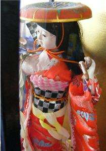 JAPANESE GEISHA GIRL PORCELAIN DOLL WITH GLASS CASE 11  