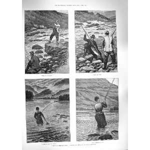  1888 FISHING NORWAY ANGLER RIVER FISH TROUT KENNARD