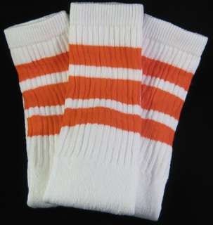 Womens New White Knee High Tube Socks Orange Stripe  