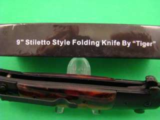 Tiger SS Assist Open Orange Stiletto Folding Pocket Knife I 30 