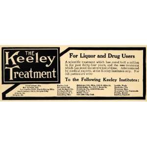  1914 Ad Keeley Treatment Liquor Drug Users Cure Medical 