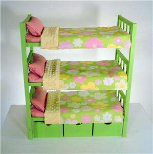Triple Bunk Beds & Bedding Fits 3 American Girl Dolls Green  