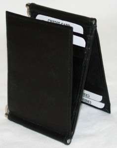 Mens Black Leather Double Money Clip Trifold Wallet #233  