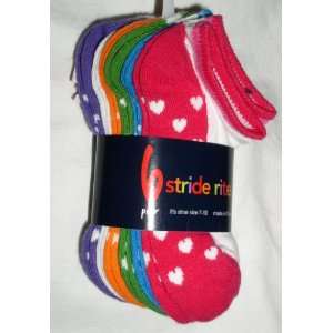   Rite Girls No Show Socks, 6 Pair, Assorted Hearts, Fits Shoe Size 7 10