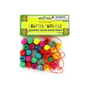   36  Wood Beads With String Sets By Krafters Korner (Each) By Bulk Buys