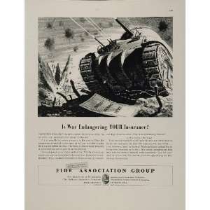  1943 Ad WWII Tank Battle Gun Fire Association Insurance 