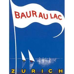  BAUR AU LAC ZURICH SWITZERLAND SAILBOAT POSTER ON CANVAS 