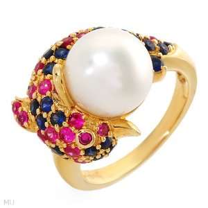  14K Yellow Gold Pearl and 1.05 CTW Ruby Ladies Ring. Ring 