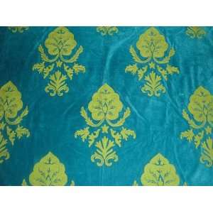   Crewel Fabric KonarkGreen on Turquoise Cotton Velvet 