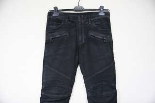 AW10 Balmain Waxed Black Leather Effect Skinny Biker Jeans Sz 28 