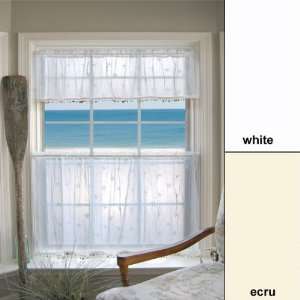    Sand Shell Sheer Lace Tier Curtain With Trim   Ecru