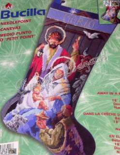 Bucilla AWAY IN A MANGER Nativity Magi Stocking Needlepoint Christmas 
