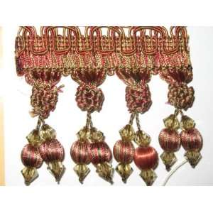  RUMBA COLLECTION   Beaded Tassel Trim   Olive/Ruby