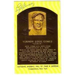  Vernon Lefty Gomez Autographed Hall of Fame Plaque 