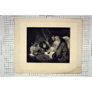  Antique Engraving Man Sick Bed Scene Flinck Old Print
