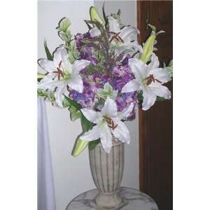    Multi Colored Violet Silk Hydrangeas,White Lillies