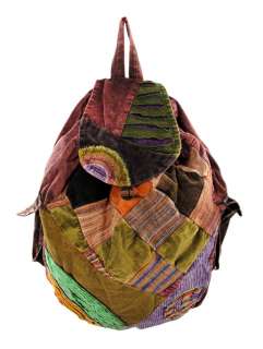 Corduroy Patchwork Peace Sign Bohemian Backpack  