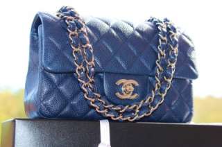 CHANEL THE NEW MINI 11A NIBWT SMALL NAVY CLASSIC QUILTED FLAP CAVIAR 