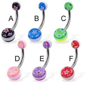 Belly button ring with multilayered star balls, purple   E, 5/16 (8mm 