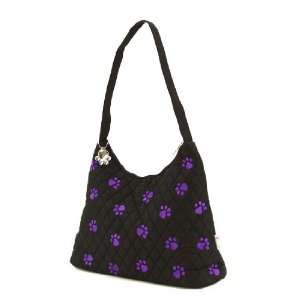 BELVAH  Quilted Monogrammable Paw Print Hobo Bag   Black with Purple 