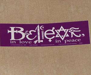 Bumper Sticker PEACE COEXIST BELIEVE tolerance LOVE  