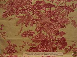 FABRIC TOILE FLORAL BURGUNDY RED ON GOLD BEAUTIFUL FALL COLORS  