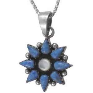   Silver Flower Genuine Mother of Pearl and Denim Lapis pendant Jewelry