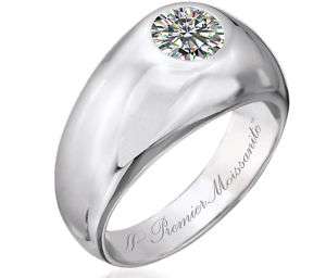 Polished White Gold 2.20 Cts Round Moissanite Mens Ring  