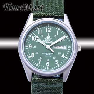 Daich Mens Ladies Nylon Band Military Watch Day Date Gift New Green 