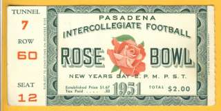 1951 Rose Bowl Ticket Michigan Wolverines vs Cal  